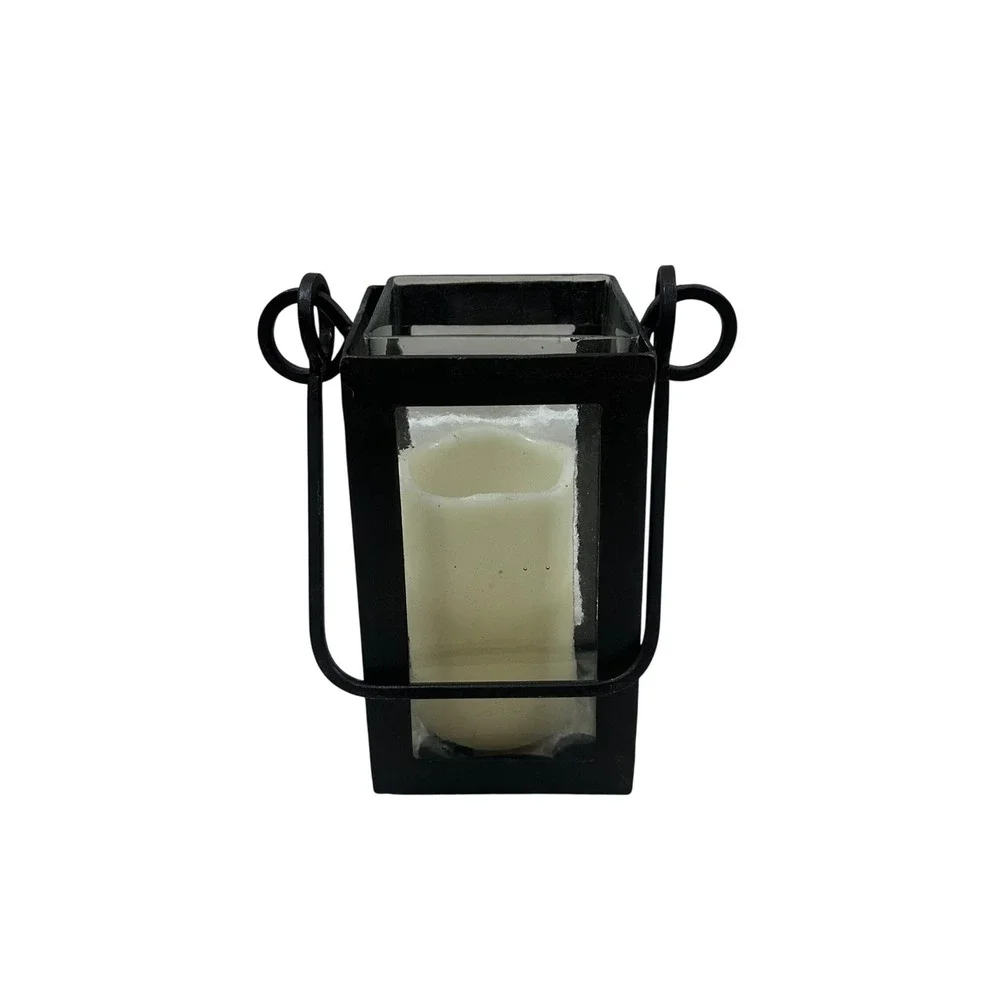 Hobby Lobby Black Metal Lantern Glass Insert Industrial‎ Farmhouse Rustic Vase